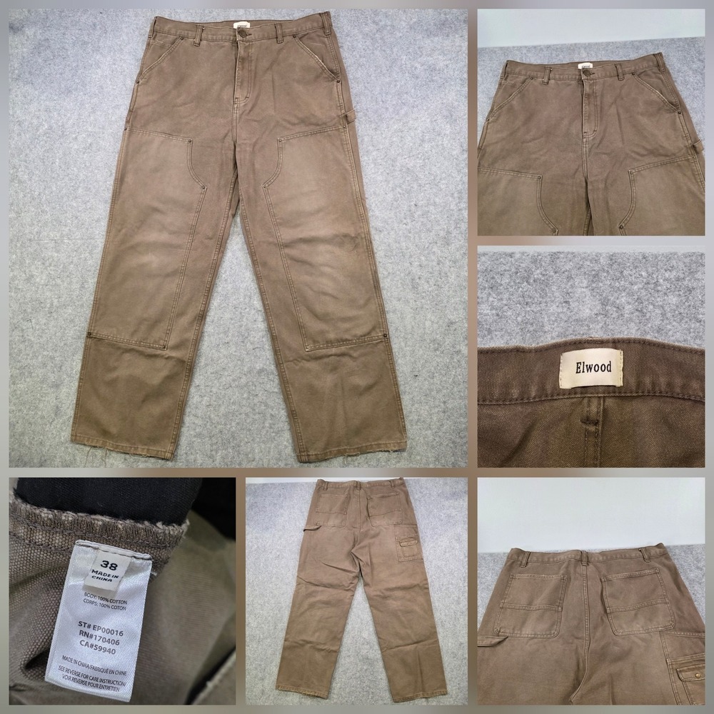 Elwood Pants Men 38x32 Brown Canvas Carpenter Double Knee Front Workwear Utility